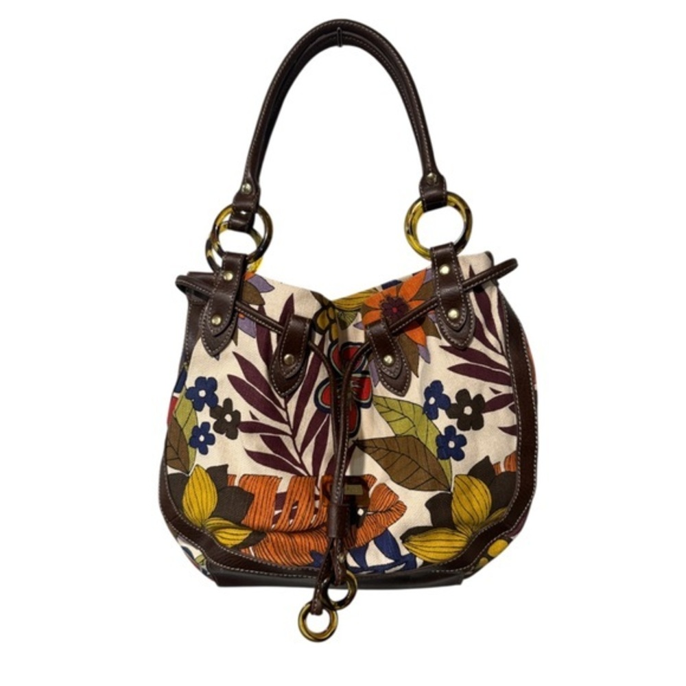 RELIC Blake Tropical Shopper Floral Canvas Brown Trim Shoulder Bag